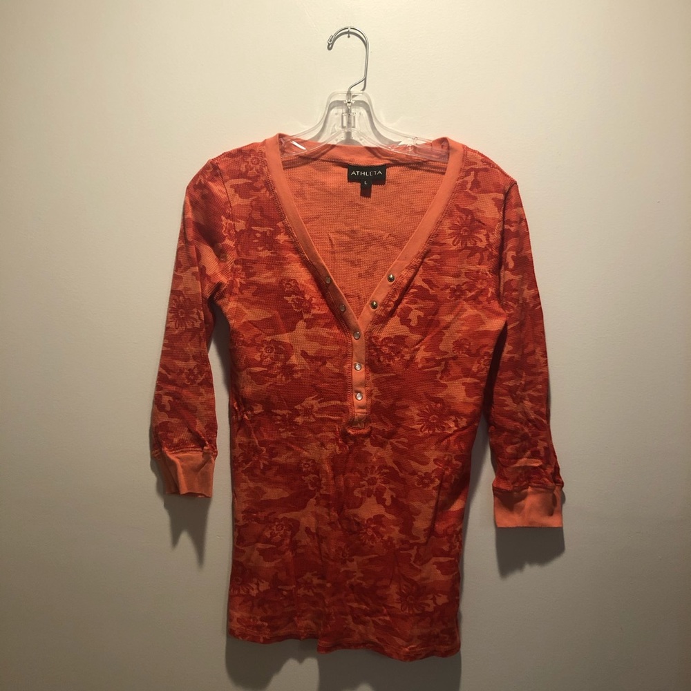 Athleta Waffle Knit Camo Henley